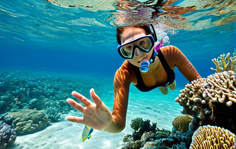 Snorkeling at Pinney's Beach**

"A fully clothed person snorkeling in the crystal-clear waters of Pinney's Beach, surrounded by colorful coral reefs and diverse marine life, appropriate content, safe for work, perfect anatomy, correct proportions, natural pose, well-formed hands, proper finger count, professional underwater photography, modest swimwear, bright sunny day, clear visibility."

**
